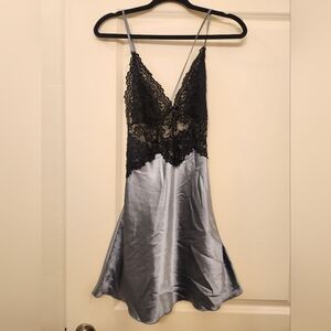 Elegant Black and Gray Lace Slip Dress